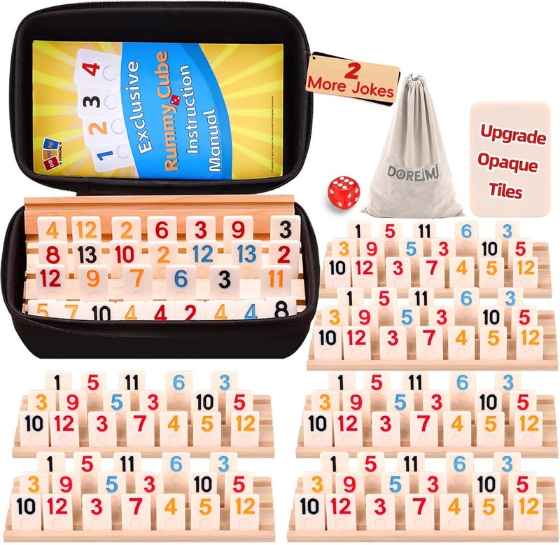 Doreimi Store Upgraded Rummy Cube Game Set 6 Plays with 6 Wooden Holders and 162 Rummy Tiles, Travel and Family Board Game for Adults and Kids Age 8+,Birthday Gifts for Women Men Dad Mom - Image 1